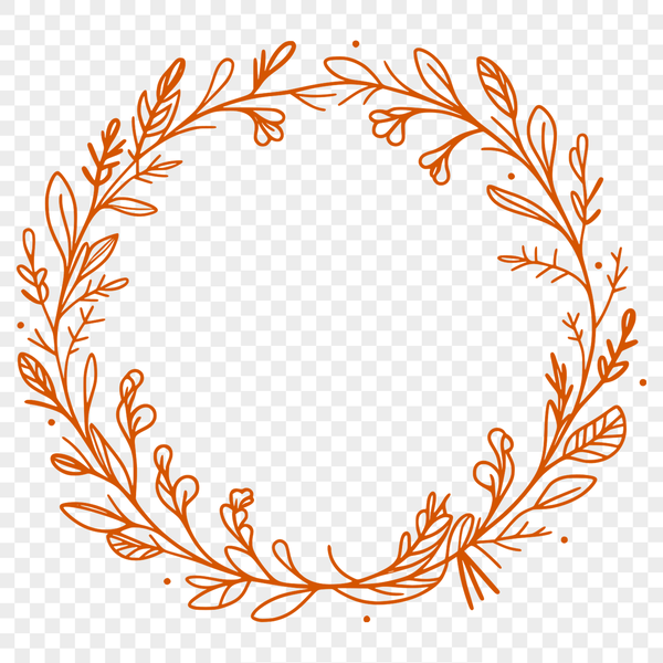 A floral design made up of intertwining elements forming a circular shape.