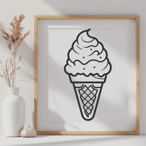 Dessert Art Design Element Vector design for a dessert-themed graphic featuring a single serving of ice cream in a cone.