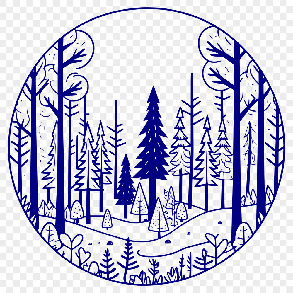 Vector Woodland Scene A stylized illustration of a dense forest with multiple trees and foliage.