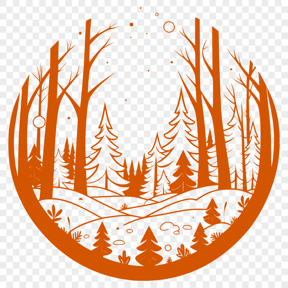 Tree Tops and Leaves Illustration A high-quality SVG graphic featuring a dense forest scene with various tree species and natural elements.