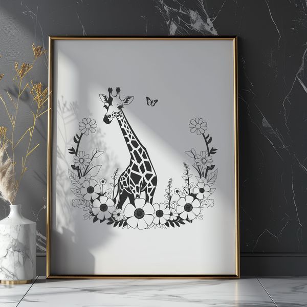 Unique Spotted Creature Illustration A tall, spotted animal with long neck and legs, set against a neutral background.