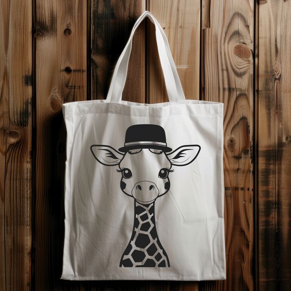 Giraffe Silhouette with Unique Headgear An illustration of a giraffe in profile with a distinctive hat.