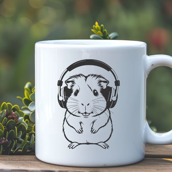 Adorable Guinea Pig with Headphones A simple illustration of a guinea pig wearing headphones, suitable for personal or commercial use in various design projects.