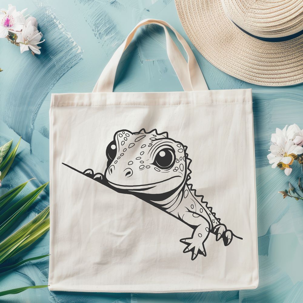 Reptile peeking from foliage illustration A reptile animal peeks out from behind foliage in this vector illustration.