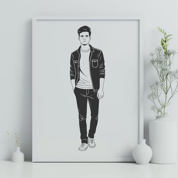 A simple line drawing of a male figure in various poses, suitable for digital cutting machines and vector design.