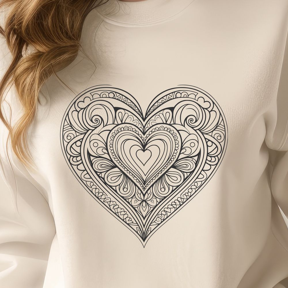 Whimsical Heart Mandala SVG A colorful mandala design featuring a heart shape, suitable for digital and printable use.