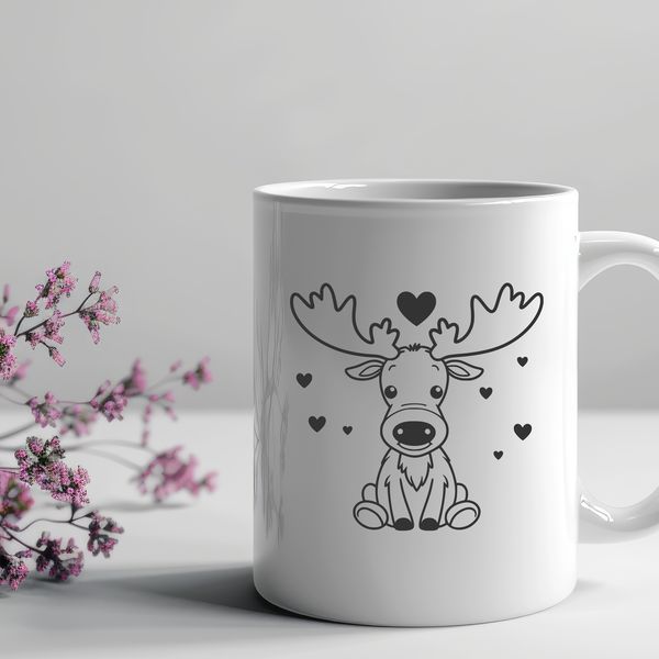 A digital illustration of a moose with heart symbols incorporated into its design.