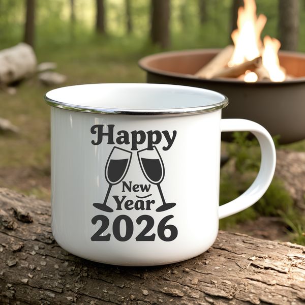 A simple New Year's illustration featuring quotes and clock striking midnight, designed as a vector graphic.