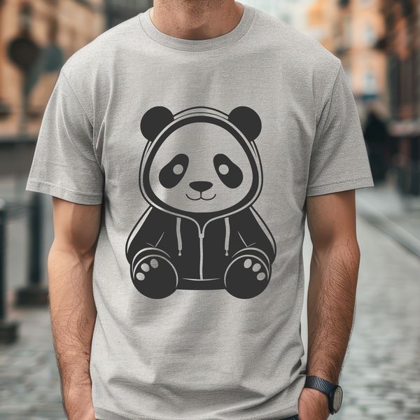 Vector Panda in Hoodie Clip Art A cute black and white panda wearing a hoody, rendered as a vector graphic.