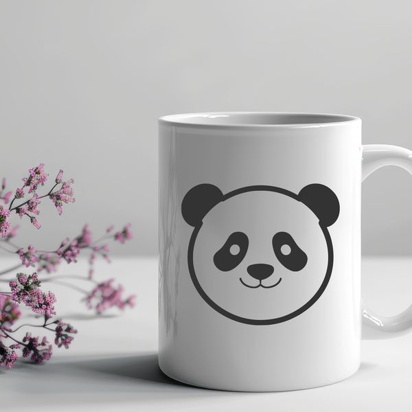 Black and White Panda Graphic Art A black and white illustration of a giant panda in a natural habitat setting.