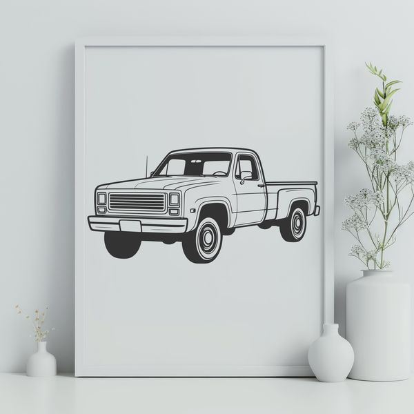 Custom Pickup Truck Vector Illustration A detailed, customizable vector illustration of a pickup truck for graphic design and crafting projects.