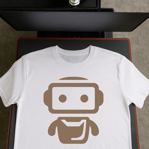 A metallic robot silhouette created as a digital cut file compatible with cutting machines like Cricut and laser engravers.