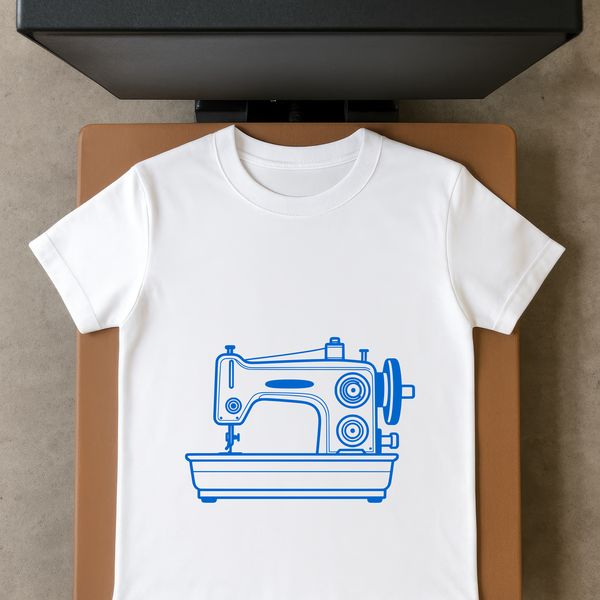 Close-up illustration of a sewing machine with mechanical parts and controls.