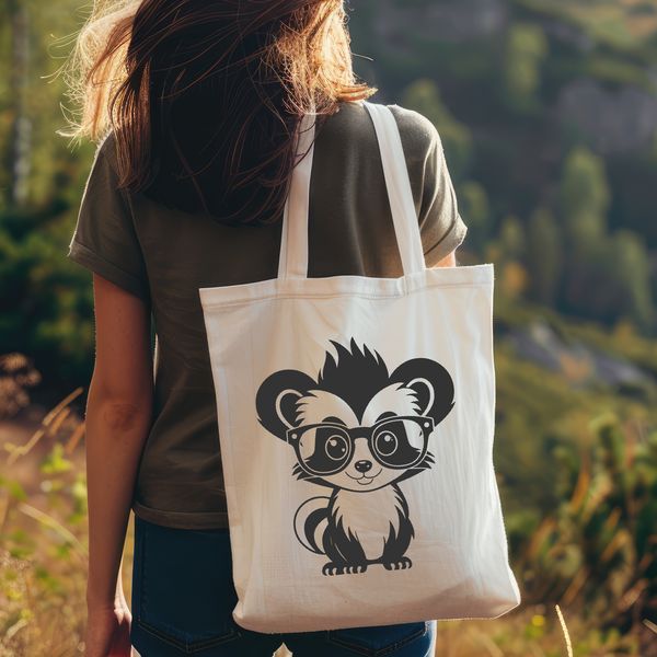 Cute Cartoon Skunk SVG Image A cartoon skunk with glasses, depicted in simple vector lines.