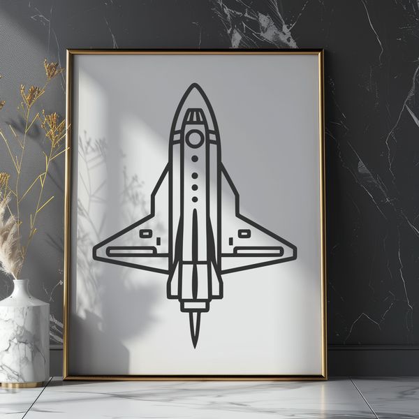 Modern Spacecraft Design A high-resolution digital drawing of a spacecraft with sleek lines and metallic details.