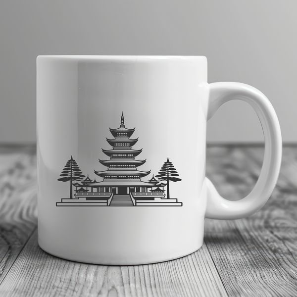 A simple illustration of a traditional Buddhist temple with a pagoda-style roof.