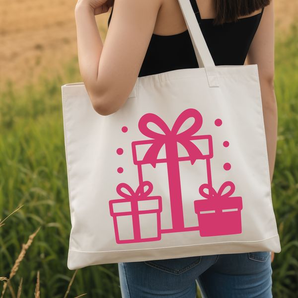 A minimalist illustration of a wrapped gift box with a ribbon tied around it.