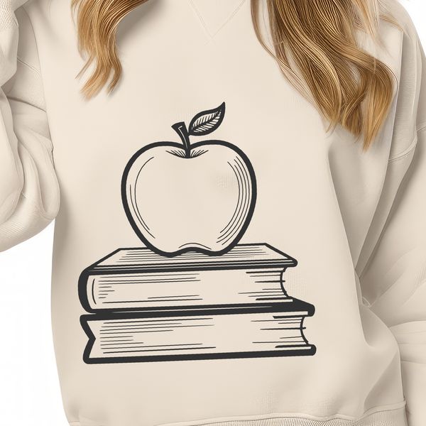 Teacher's Desk Decoration A digital illustration of an apple book with a teacher's desk in the background.