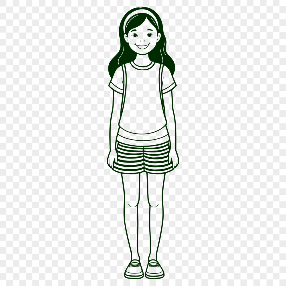 Adorable Young Girl Clip Art A young girl in a simple outfit, suitable for use as clip art or vector design.
