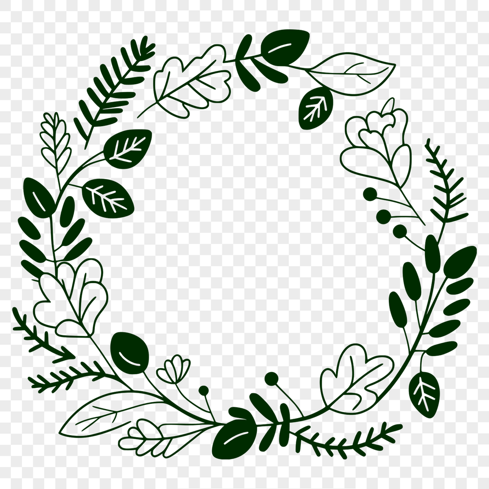 Decorative Floral Garland SVG Template An SVG file representation of a decorative circular arrangement featuring flowers and foliage.