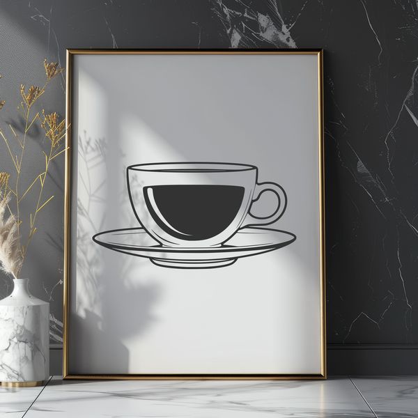 Floral Teacup SVG Design A high-resolution vector design of a traditional teacup with floral patterns, suitable for digital printing or laser cutting.