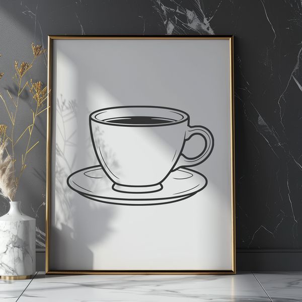 Decorative Teacup Illustration A stylized illustration of a teacup with decorative handle and saucer.