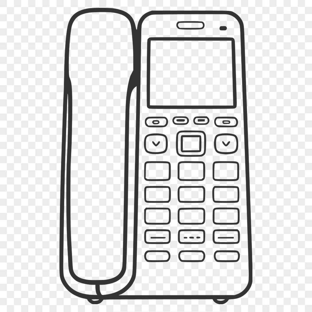 A digital illustration of a modern telephone device with various connectivity options.
