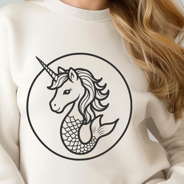 Merhors Vector Design A mythical creature with the upper body of a mermaid and the lower body of a horse, depicted in a simple vector design.