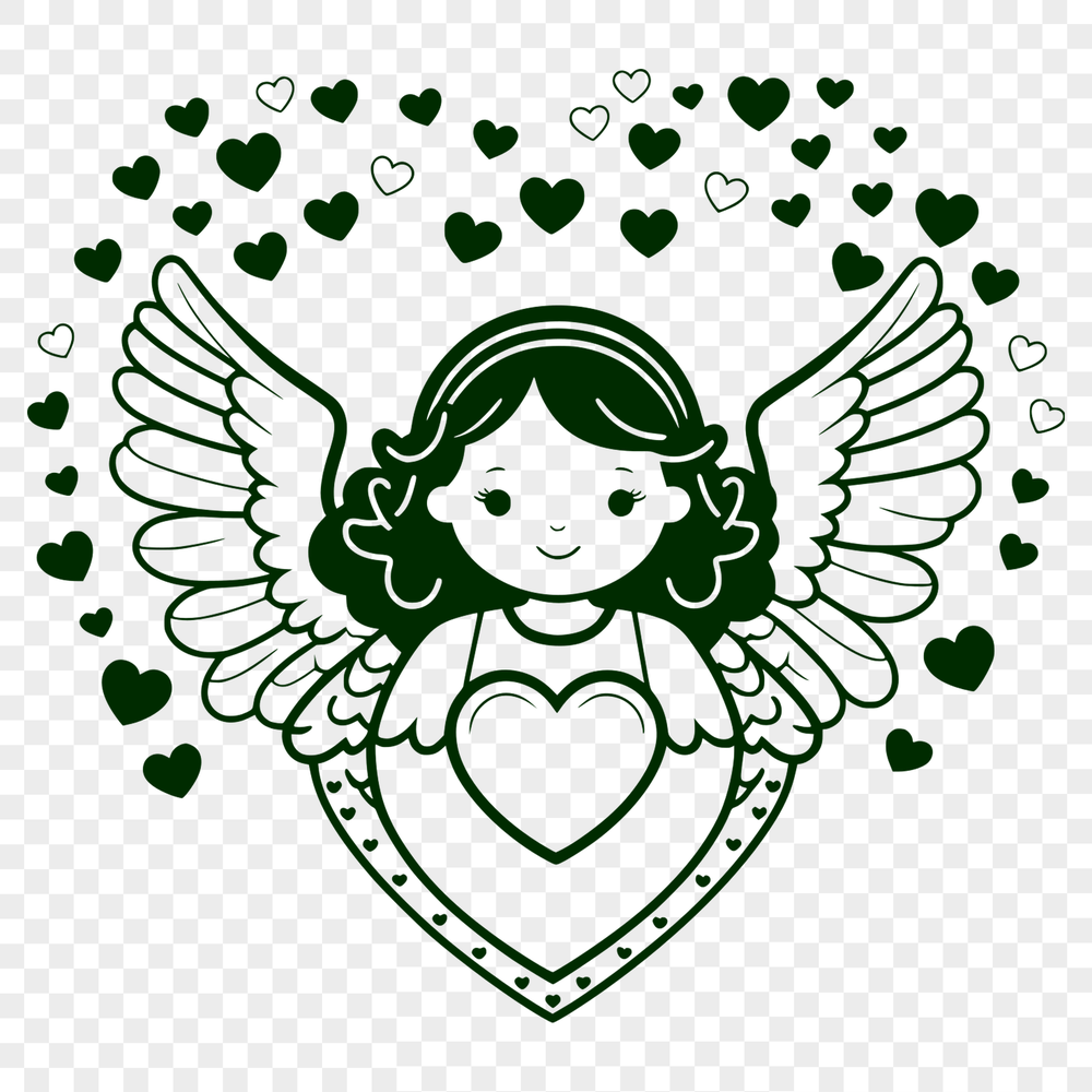A stylized illustration of a winged angel with a gentle expression.