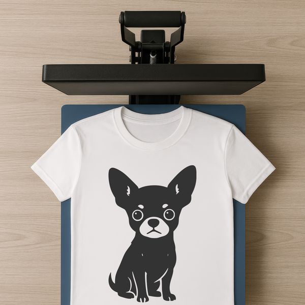 Close-up illustration of a small dog breed's face, specifically a Chihuahua, in simple vector design.