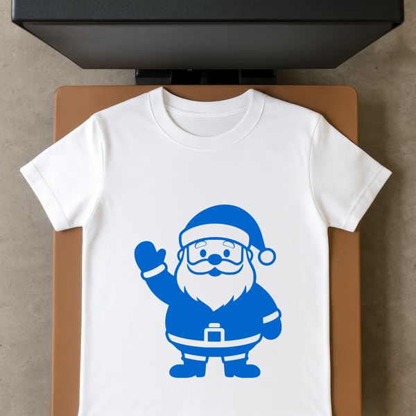 A stylized illustration of a jolly bearded man in red clothing with a sack on his back.