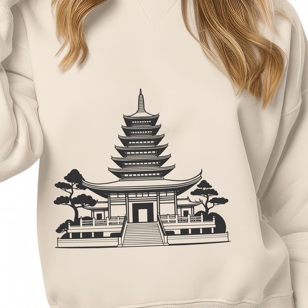 Buddhist temple architectural design with intricate details and ornaments