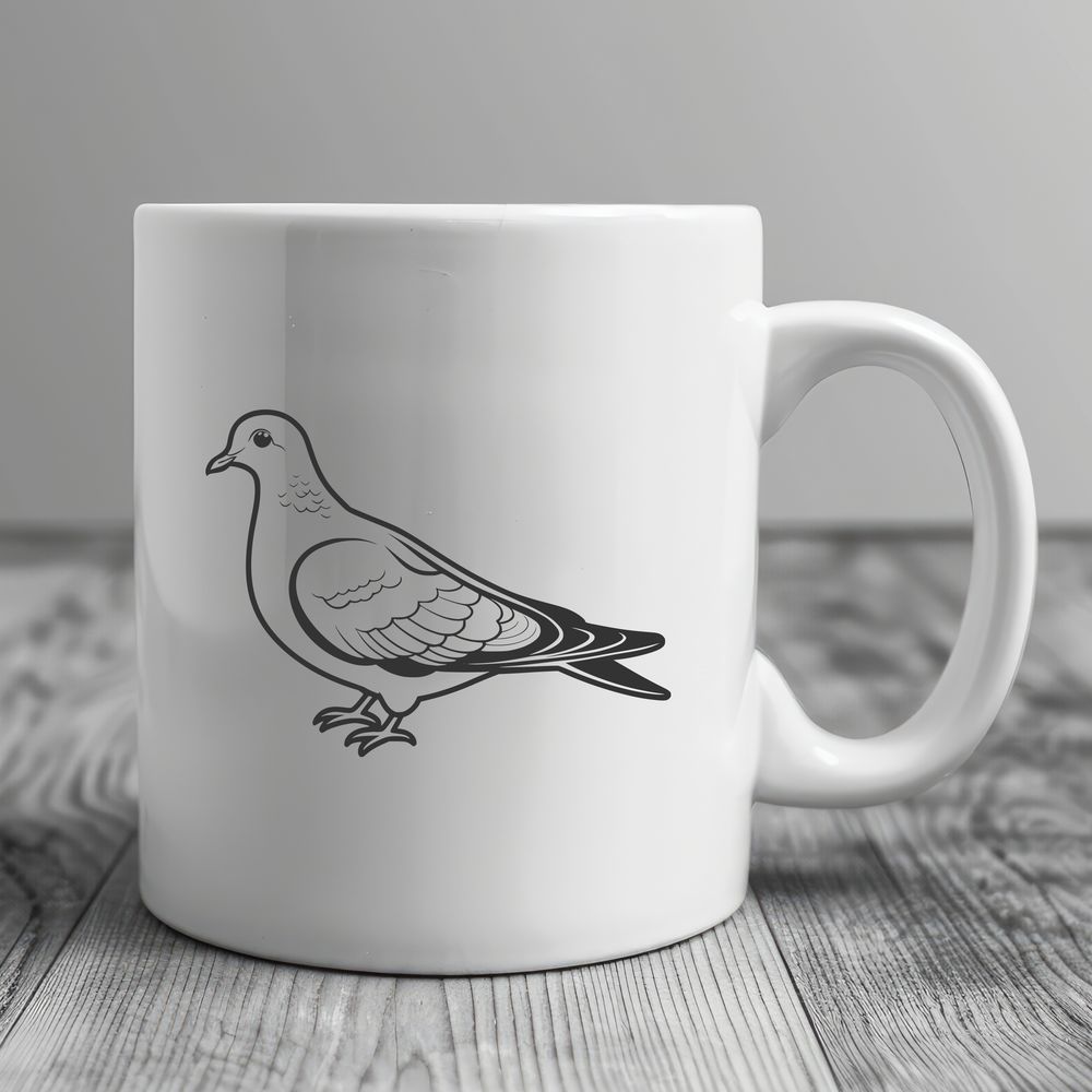 Whimsical White Dove Silhouette A white dove standing on a branch, represented in vector format.