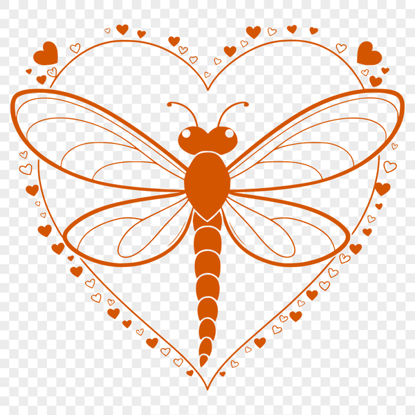 Whimsical Love Heart Dragonfly Design A colorful digital illustration of a dragonfly surrounded by love hearts in vector format.