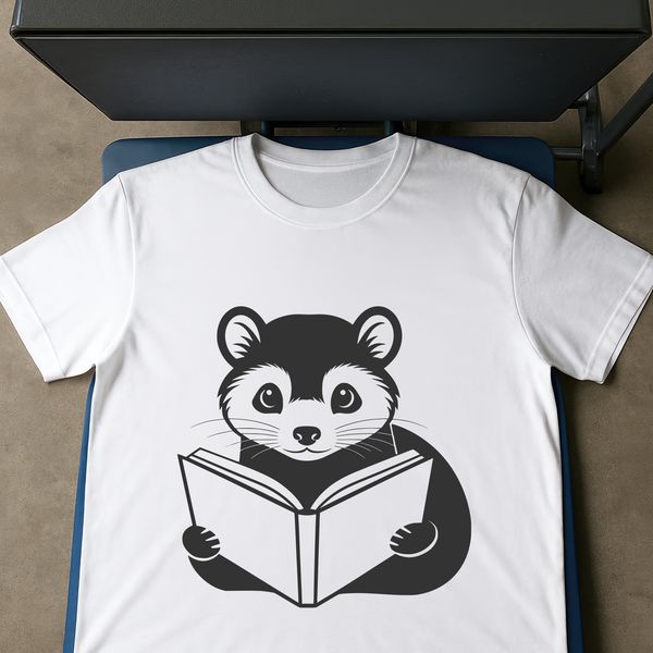 Ferret Reading a Book SVG Illustration A ferret sitting on a book with its paws resting on the cover, showcasing a pet animal reading a book.