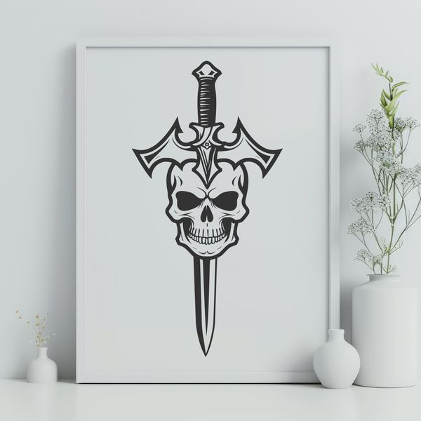 Intricate Gothic Skull Vector A stylized Gothic-inspired skull design with intricate details, suitable for digital cutting and crafting projects.