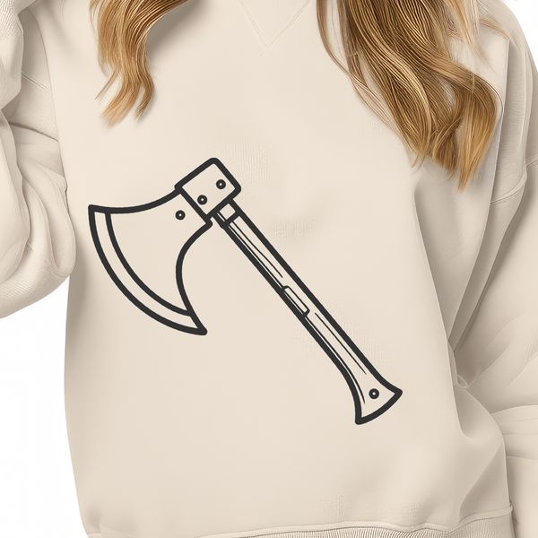 Hand Tool Icon A hand-held tool with a sharp blade and handle used for chopping wood or other materials.