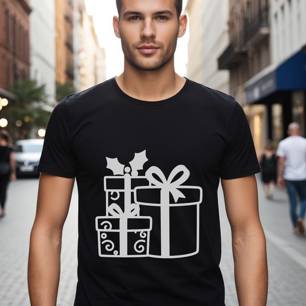 A simple vector illustration of a gift wrapped in paper with a ribbon around it.