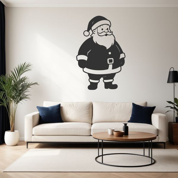A vector illustration of Father Christmas in a classic red suit holding gifts.