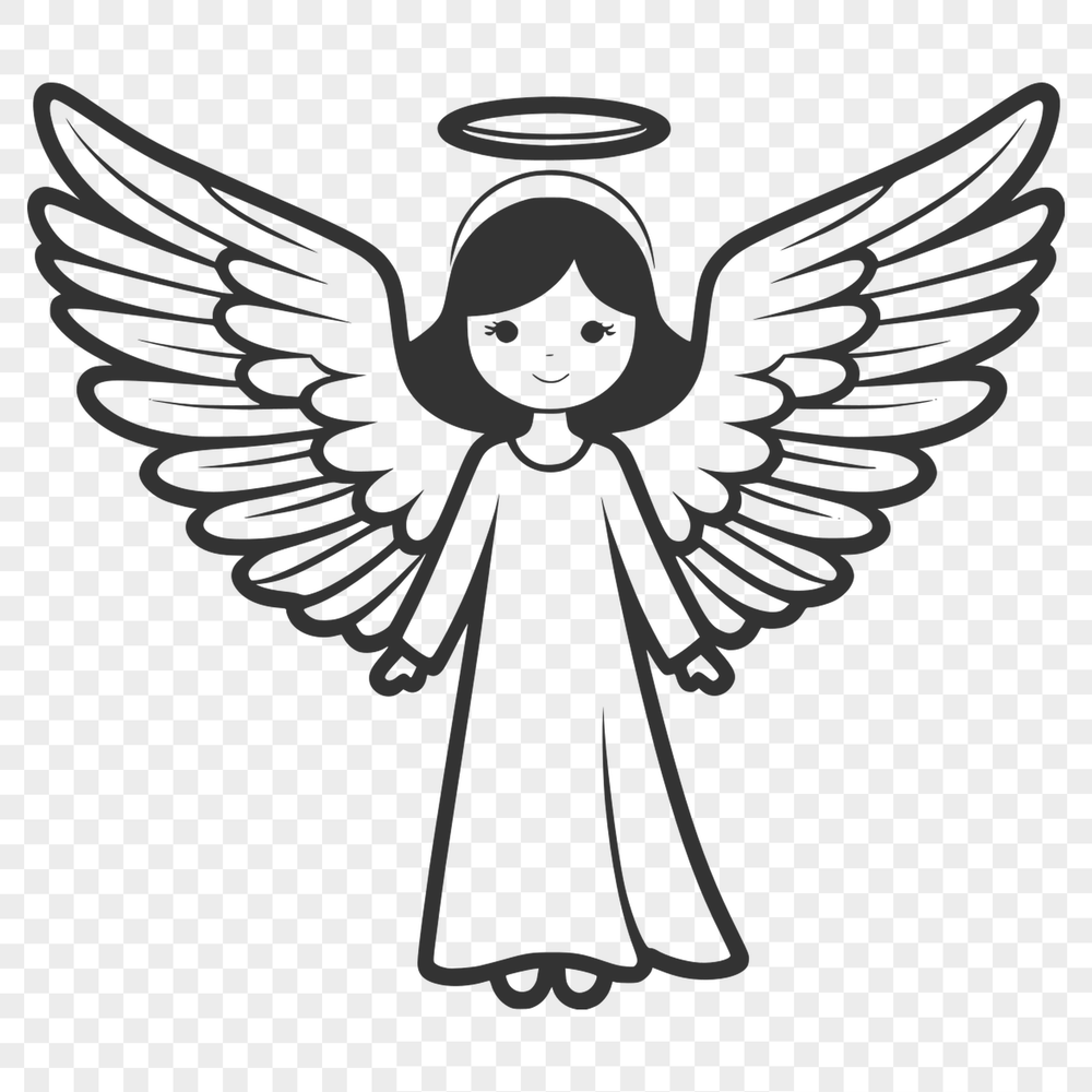 Traditional Angel SVG Design A detailed SVG illustration of a traditional winged angel figure.