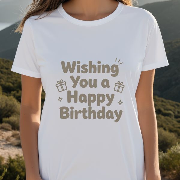 A simple vector illustration of a birthday greeting with clean lines and bold typography.