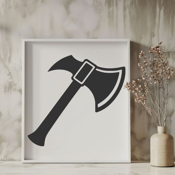 Rugged Axe Head Graphic A graphic illustration of a rugged axe head with handle.