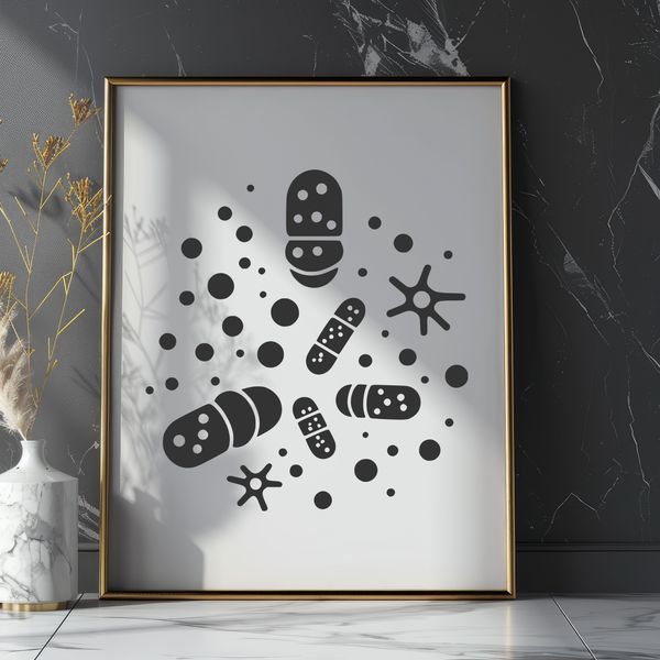 Microbial Micrograph An illustration of a single bacterial cell, detailed in vector format.