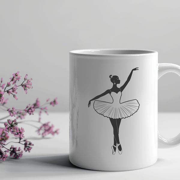 Elegant Ballet Dancer Silhouette A young ballet dancer in a flowing tutu and pointe shoes, posed in a elegant posture.