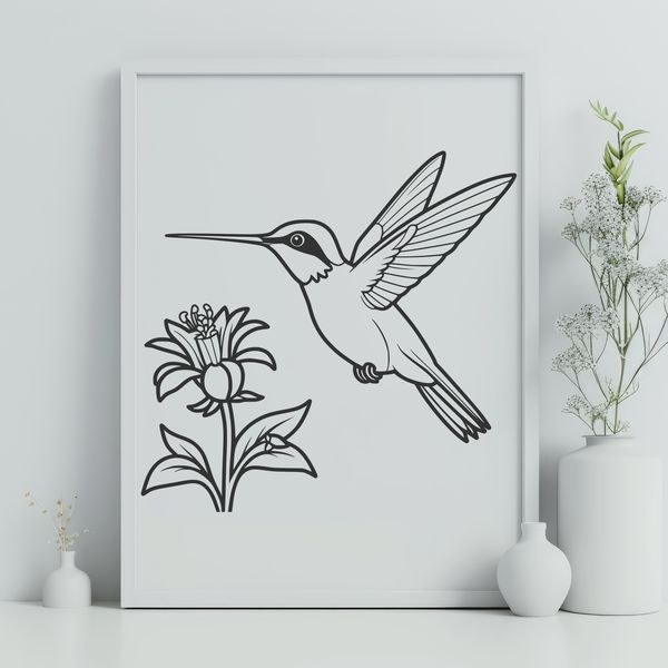 Floral Branch Perch SVG Image A vibrant illustration of a hummingbird perched on a floral branch.