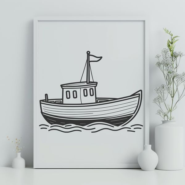 A detailed vector design of a sailboat, suitable for cutting machine stencils or laser cutting.