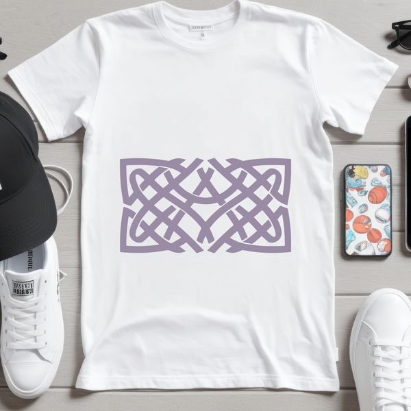 A stylized Celtic pattern featuring intricate shapes and embellishments.