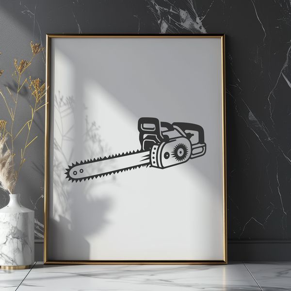 Chainsaw Graphic Design Element An illustration of a chainsaw as a tool used for cutting wood.