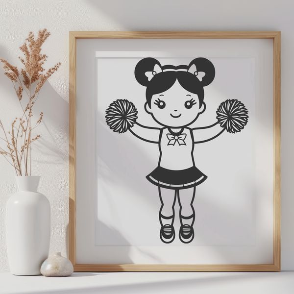 Pom-Pom Fun Girl A young female athlete in a uniform waving pom-poms.