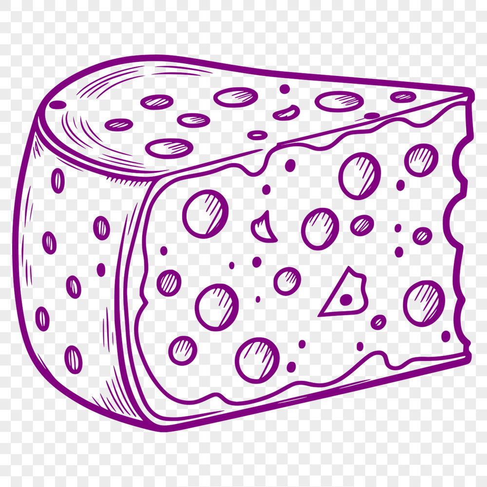 A stylized illustration of a wedge of cheese with smooth texture.